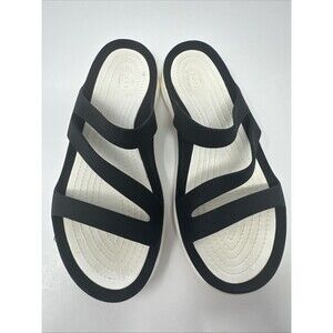 Crocs Sanrah Swiftwater Sandals Women's Sz 7 Black White Summer Beach Pool